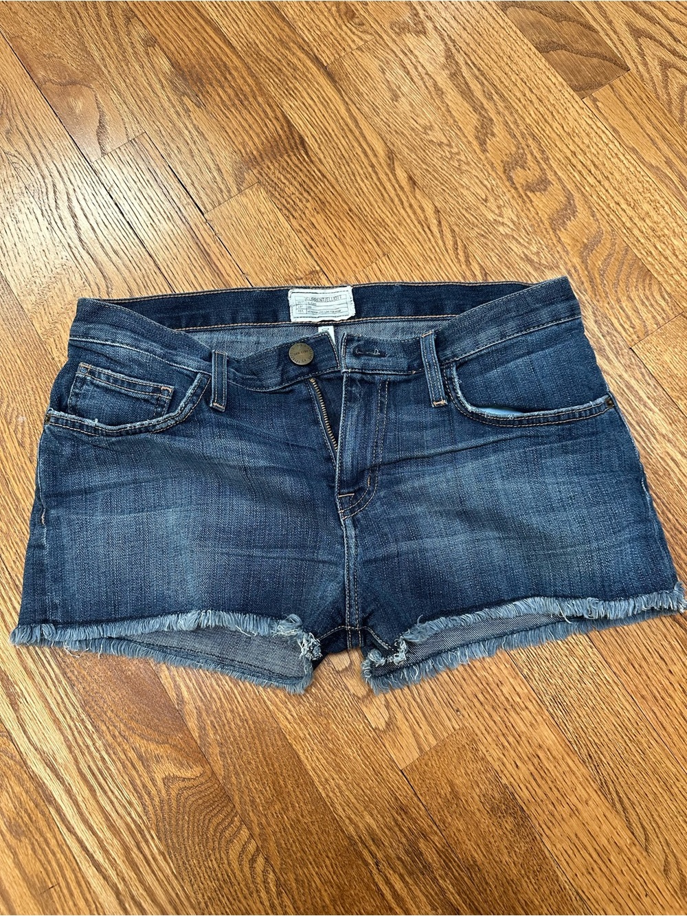 Current/Elliott Dark Wash Frayed Hem Denim Cutoff Jean Shorts